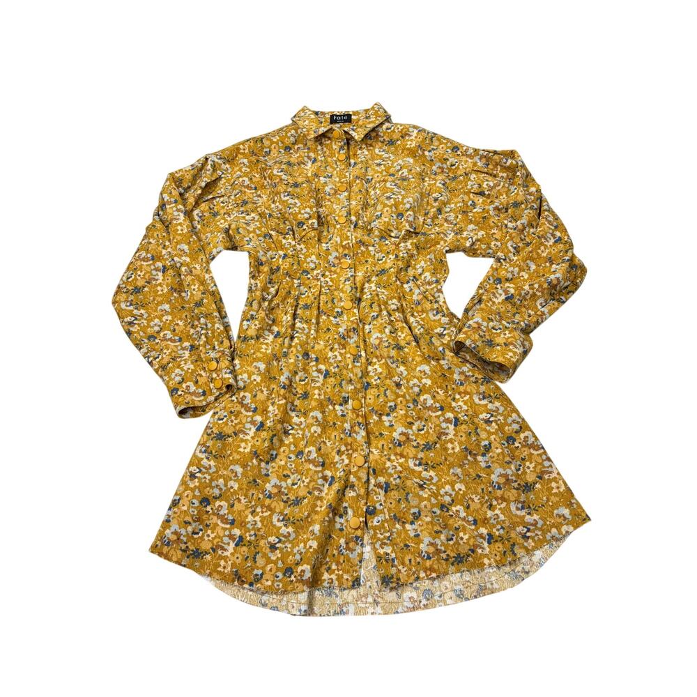 Fate mustard floral corduroy long sleeve shirt dress. Size M. boho, cottagecore